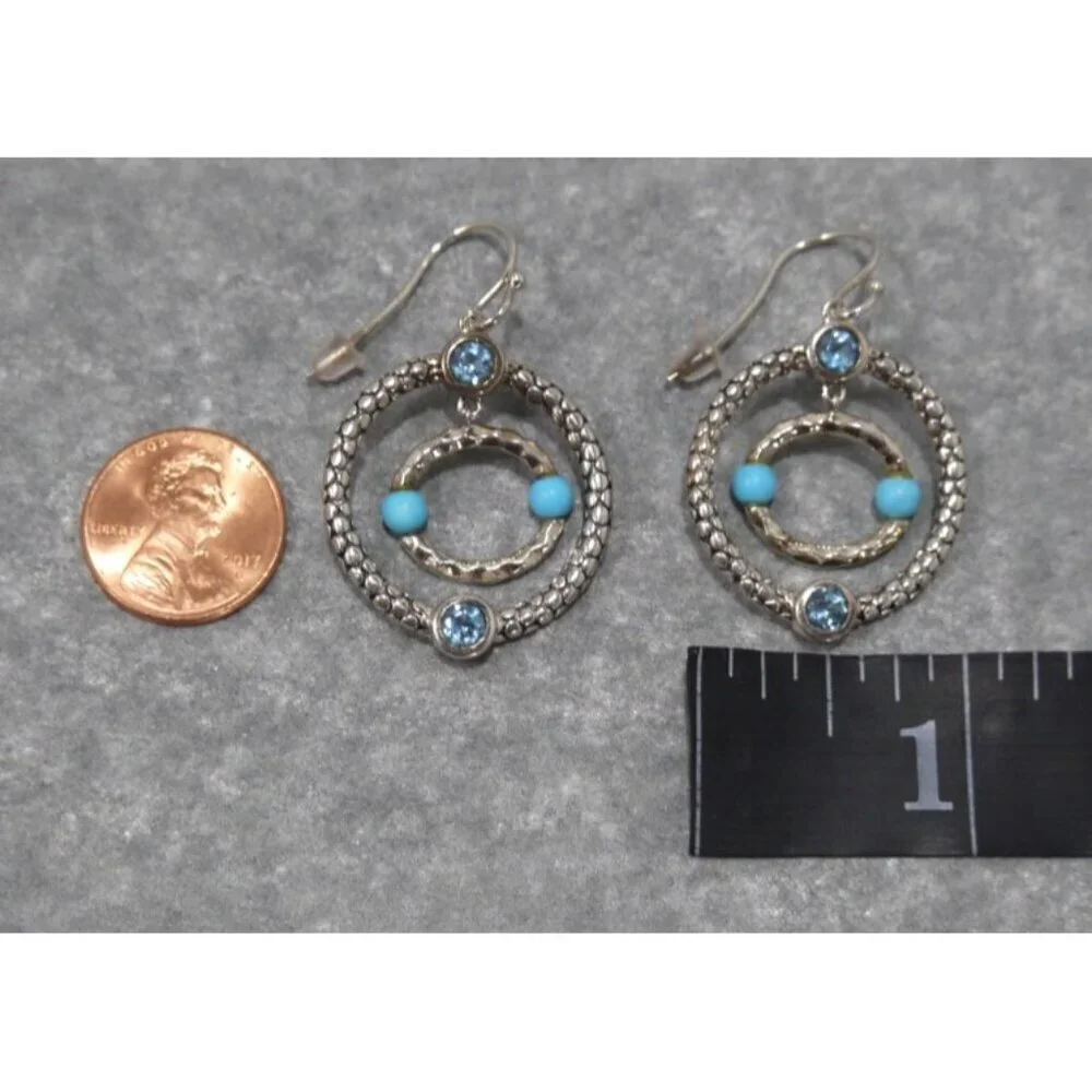 MICHAEL DAWKINS 925 silver earrings with turquois & blue topaz 11.82g NEVER WORN